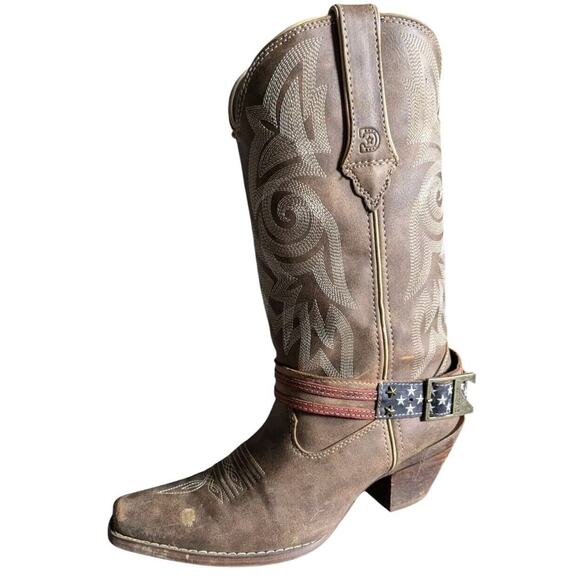 Durango Crush American Flag Strap Cowboy Boots Women 7.5 Brown Western Rodeo - Picture 4 of 16